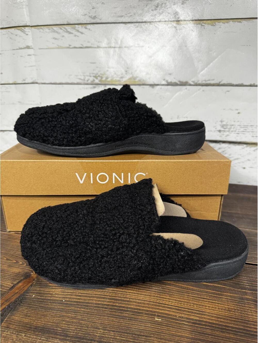 Vionic Gemma II Black Shearling Slippers Size 9 NIB - Picture 5 of 5